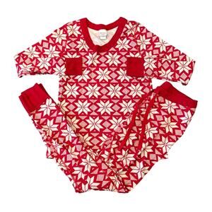 Hanna Andersson Women's Holiday Long John Pajama Set Red White Size S